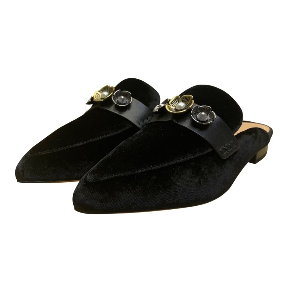 Coach Women’s Black Velvet Floral Embellished Mules Size 9.5B